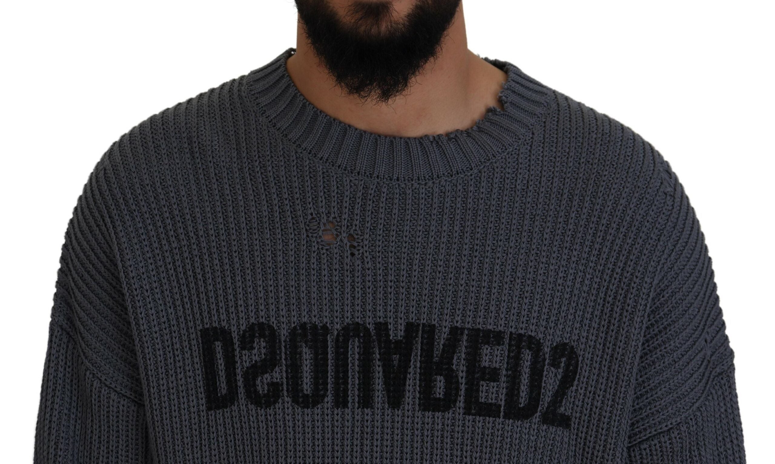 Dsquared² gri yırtık erkek örme kazak